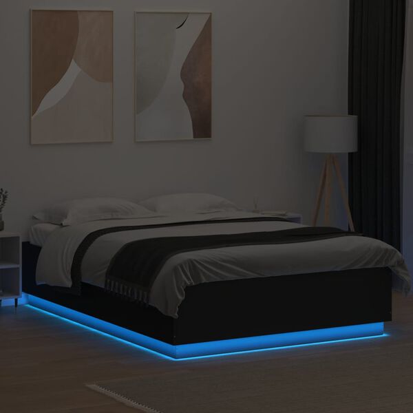 vidaXL Bedframe met LED-verlichting bewerkt hout zwart 140x200 cm