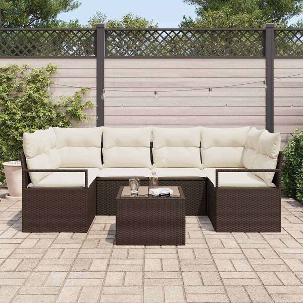 vidaXL Bankstel 7 pcs Bruin en Cr&egrave;me poly rattan