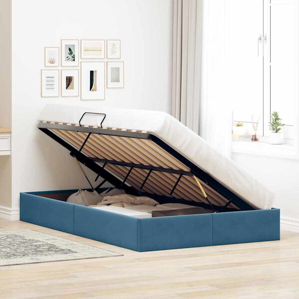 vidaXL Opslag bed met matras Donkerblauw 120 x 200 cm Fluweel