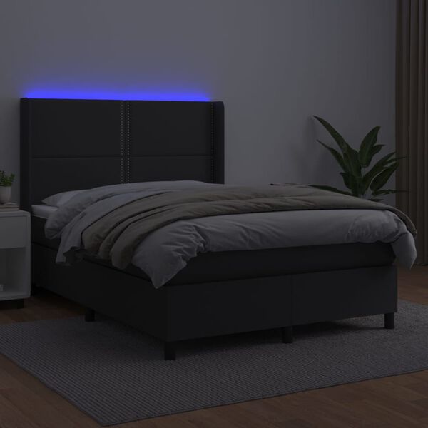 vidaXL Boxspring met matras en LED kunstleer zwart 140x190 cm