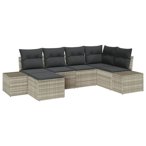 vidaXL Tuin Sofa Set met kussen 6 pcs Lichtgrijs poly rattan