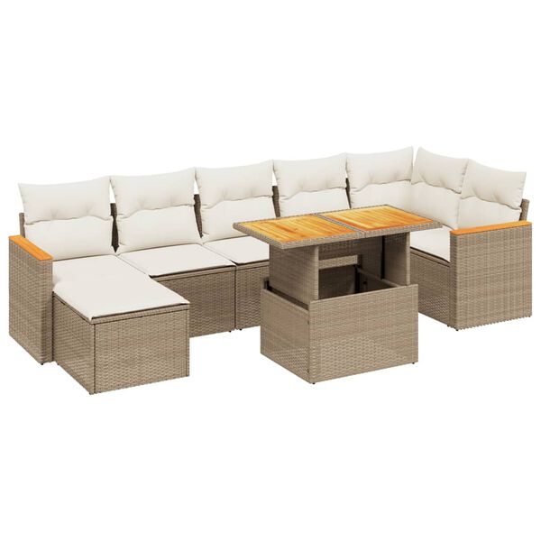 vidaXL 8-delige Loungeset met kussens poly rattan beige