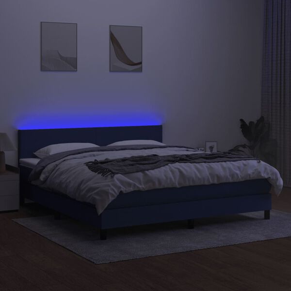 vidaXL Boxspring met matras en LED stof blauw 160x200 cm