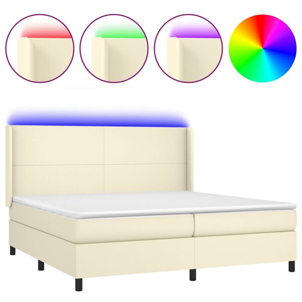 vidaXL Boxspring met matras en LED kunstleer cr&egrave;mekleurig 200x200 cm