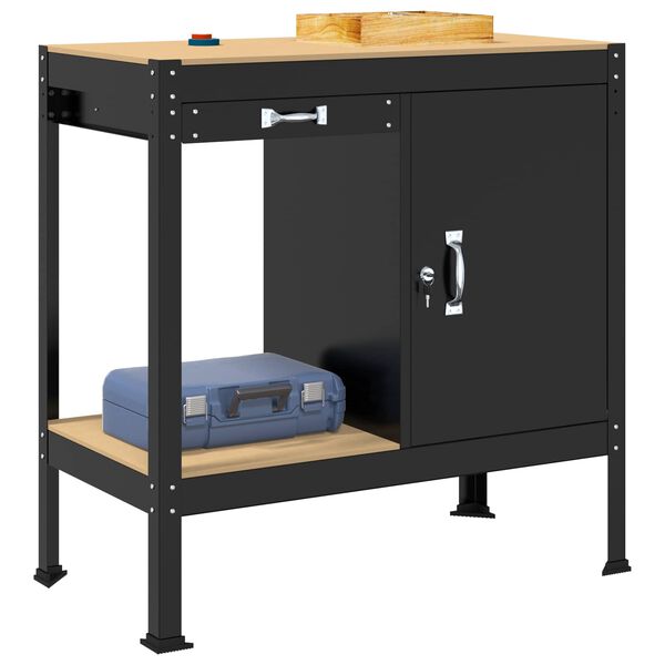 vidaXL Werkbanken met lade met slot Zwart 90 x 49 x 91 cm Bewerkt hout