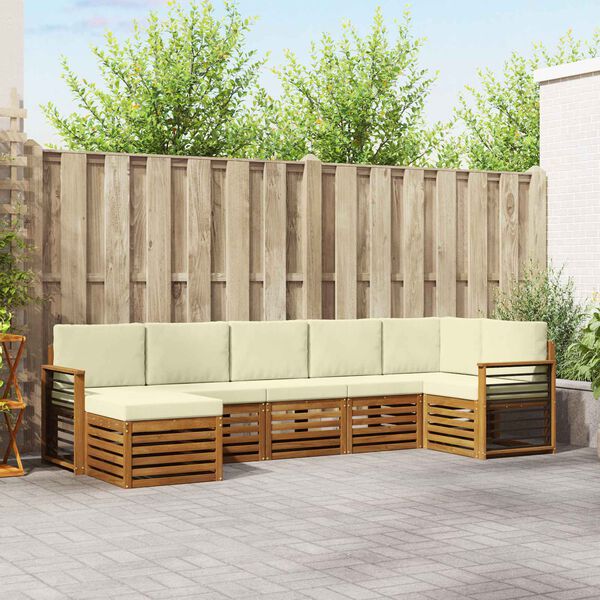 vidaXL Hoekbank Set 7 pcs Natuurlijk en Cr&egrave;me Massief Acaciahout