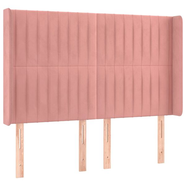 vidaXL Hoofdbord met randen 147x16x118/128 cm fluweel roze