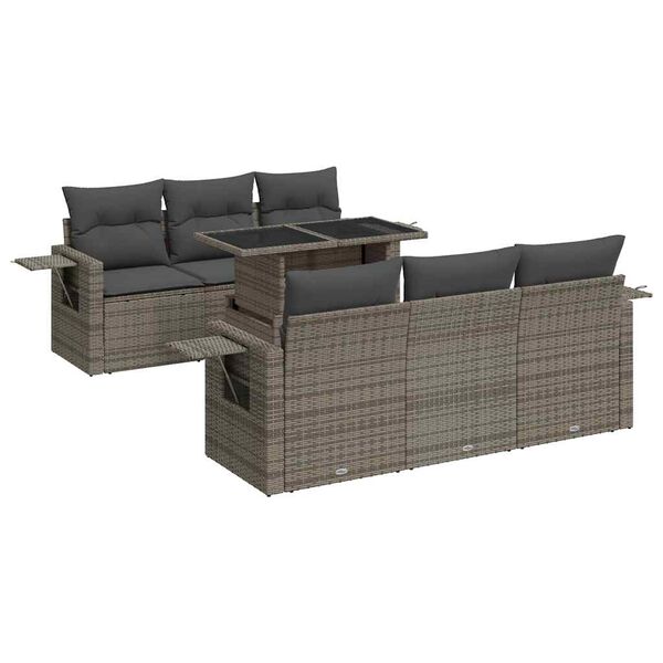 vidaXL 7-delige Loungeset met kussens poly rattan grijs