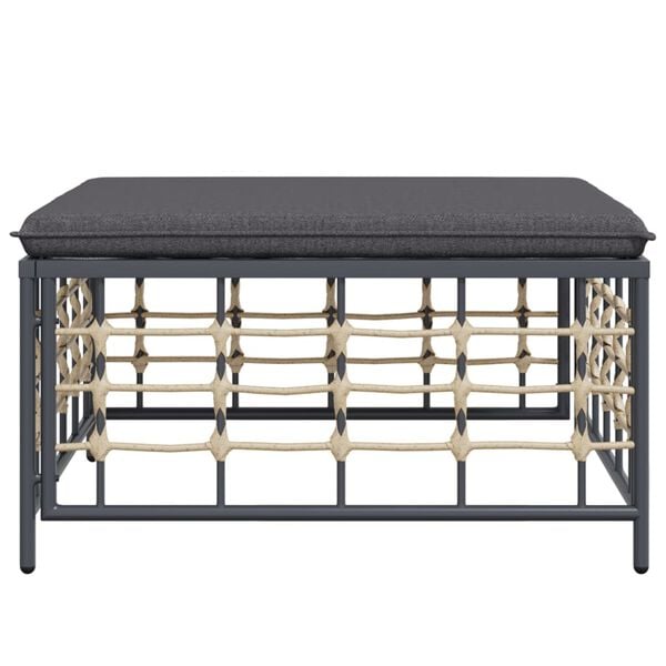 vidaXL Tuinvoetenbank met donkergrijs kussen poly rattan