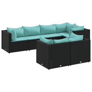 vidaXL 7-delige Loungeset met kussens poly rattan zwart