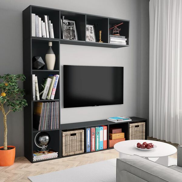 vidaXL 3-delige Boekenkast-/tv-meubelset 180x30x180 cm zwart
