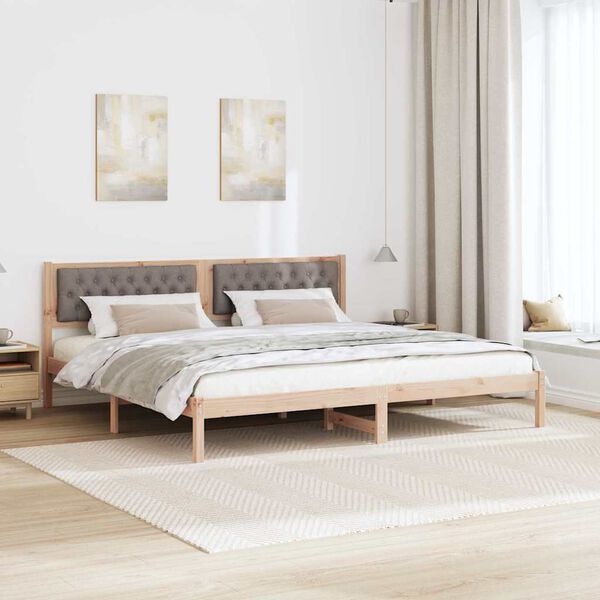 vidaXL Bedframe met hoofdeinde Taupe 200 x 200 cm Massief grenenhout