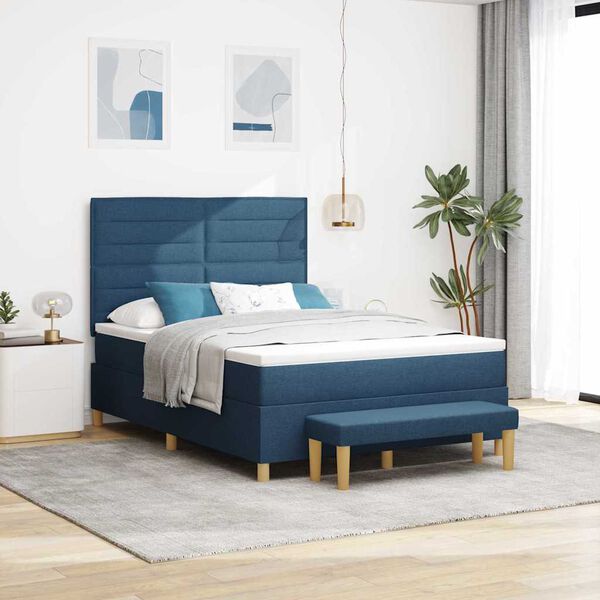 vidaXL Boxspring bed met matras met hoofdeinde Blauw 160 x 200 cm Stof