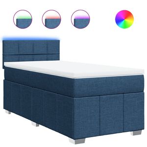 vidaXL Boxspring met matras stof blauw 90x200 cm