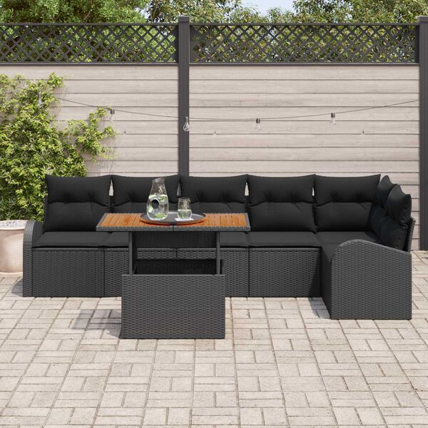 vidaXL Tuin Sofa Set met opslag 7 pcs Zwart Poly riet