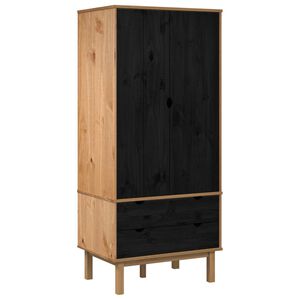 vidaXL Kledingkast OTTA Zwart 76,5 x 53 x 172 cm Massief grenenhout