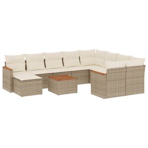 vidaXL 11-delige Tuinset met kussens poly rattan beige
