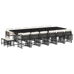 vidaXL 17-delige Tuinset met kussens poly rattan zwart