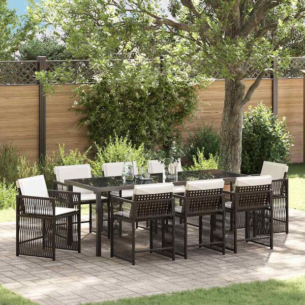 vidaXL Tuin eettafelset 9 pcs Bruin poly rattan