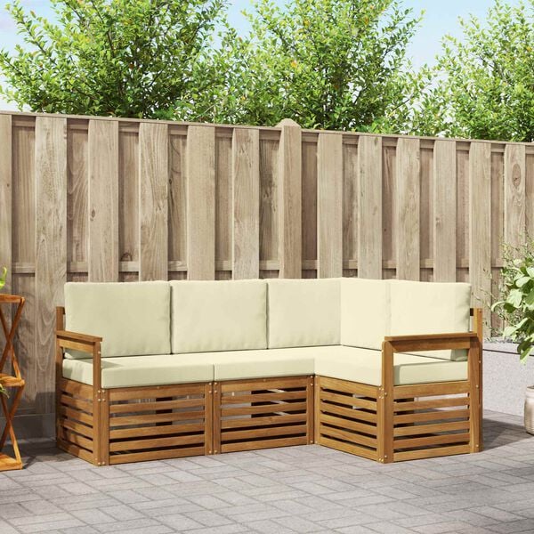 vidaXL Sofa-Sets 4 pcs Natuurlijk en Cr&egrave;me Massief Acaciahout