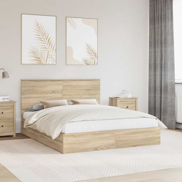 vidaXL Opslag bed met lade Sonoma Eiken 160 x 200 cm Bewerkt hout
