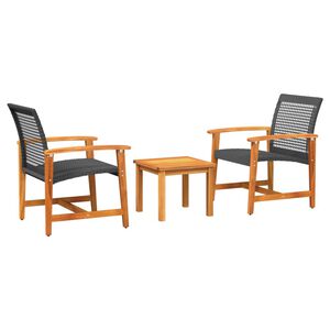vidaXL 3-delige Bistroset poly rattan en acaciahout zwart