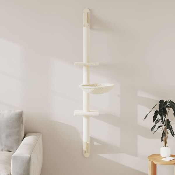 vidaXL Kattenmeubel wandgemonteerd met krabpaal 142,5 cm cr&egrave;mekleurig