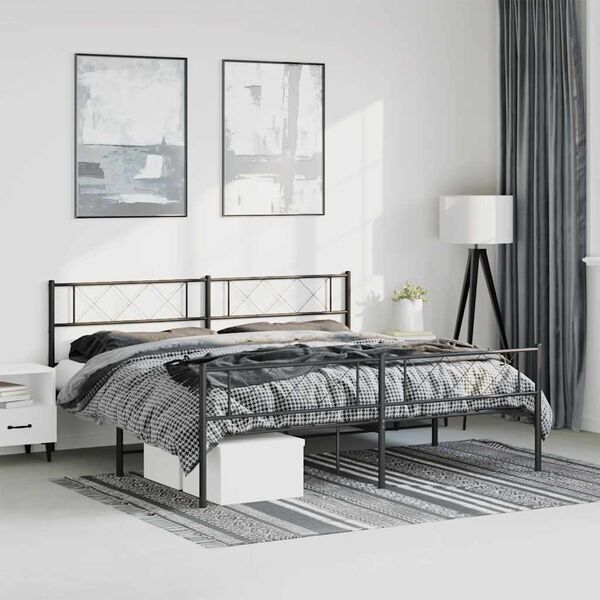vidaXL Bedframe met hoofd- en voeteneinde metaal zwart 193x203 cm
