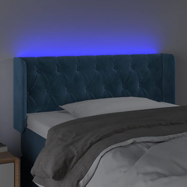 vidaXL Hoofdbord LED 103x16x78/88 cm fluweel donkerblauw