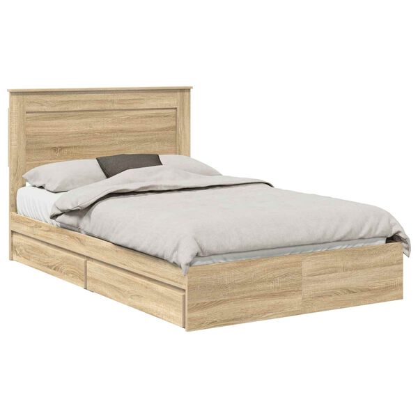 vidaXL Opslag bed met lade Sonoma Eiken 120 x 190 cm Bewerkt hout