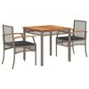 vidaXL 3-delige Tuinset met kussens poly rattan grijs