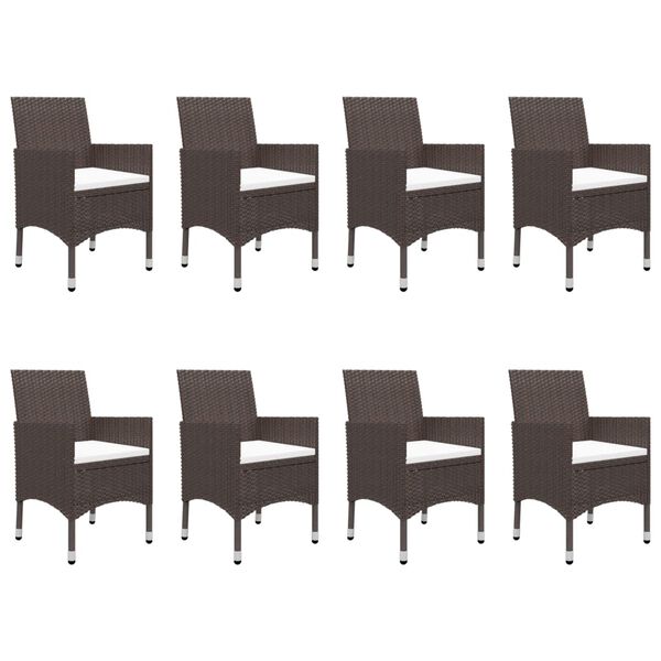 vidaXL 9-delige Tuinset poly rattan en gehard glas bruin
