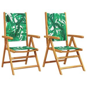 vidaXL Opklapbare stoelen (2 stuks) met bladmotief, gemaakt van massief acaciahout en bekleed met stof.