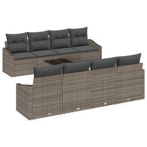 vidaXL Bankstel met kussen met opslag 7 pcs Grijs poly rattan