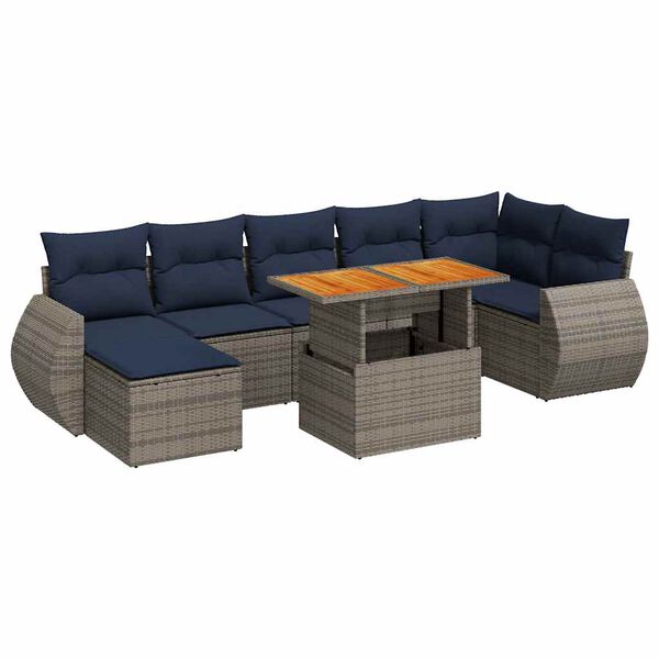 vidaXL 8-delige Loungeset met kussens poly rattan grijs