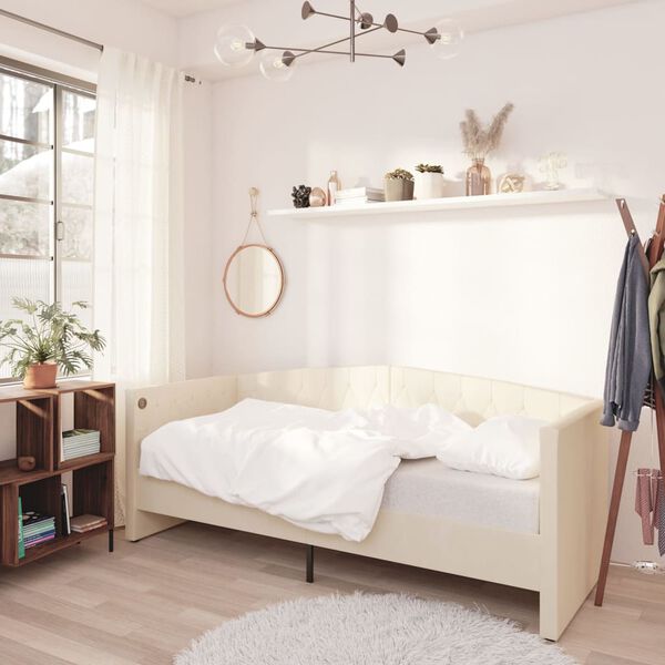 vidaXL Slaapbank met matras en USB fluweel cr&egrave;mekleurig 90x200 cm