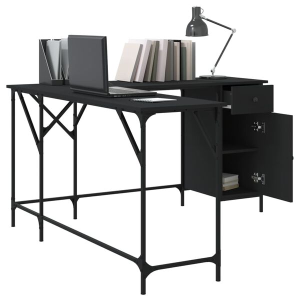 vidaXL Bureau 141x141x75 cm bewerkt hout zwart