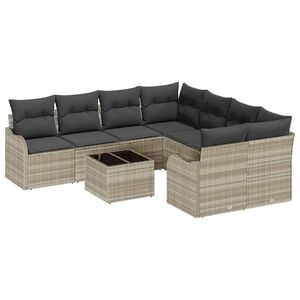 vidaXL Tuin Sofa Set 9 st 8-Aantal zitplaatsen Lichtgrijs poly rattan