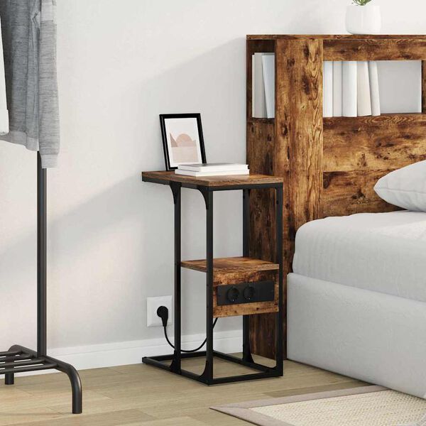 vidaXL Nachtkastje Gerookt eiken 41.5 x 26 x 60.5 cm Bewerkt hout