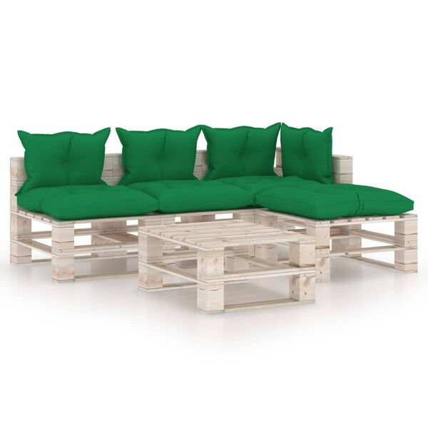 vidaXL 5-delige Loungeset met kussens pallet grenenhout