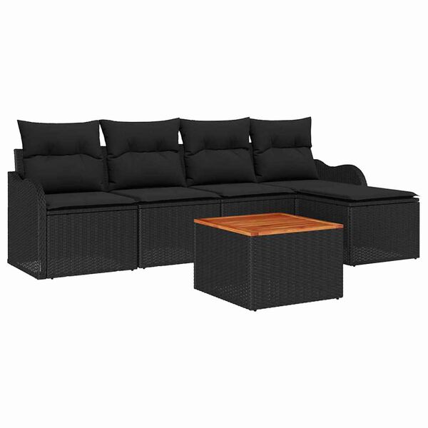 vidaXL Tuinbankenset met kussen 6 pcs Zwart poly rattan