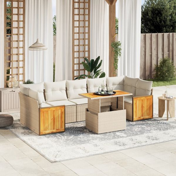 vidaXL 8-delige Loungeset met kussens poly rattan beige