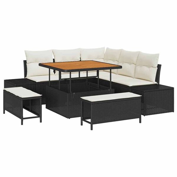 vidaXL Tuin Sofa Set met kussen 8 pcs Zwart Poly riet