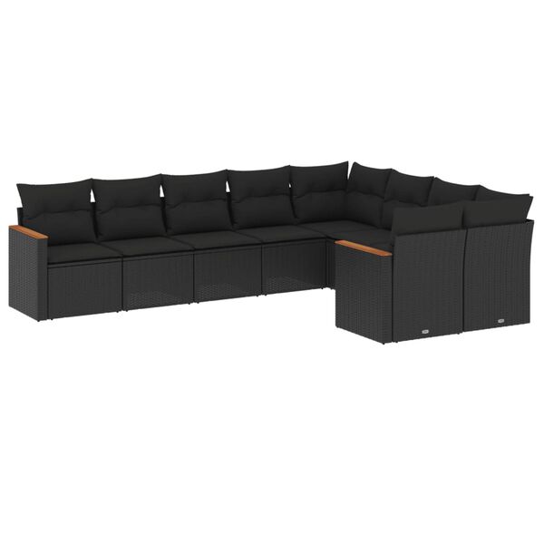 vidaXL 9-delige Loungeset met kussens poly rattan zwart