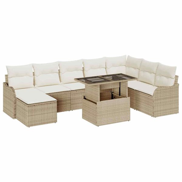 vidaXL Tuin Sofa Set met kussen 9 pcs Beige Poly riet