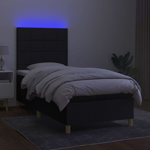 vidaXL Boxspring met matras en LED stof zwart 100x200 cm