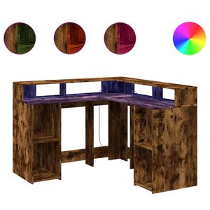 vidaXL Bureau met LED-verlichting 130x130x91 cm hout gerookt eiken