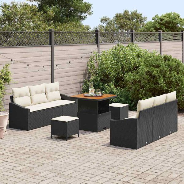 vidaXL Tuin Sofa Set met kussen met opslag 9 pcs Zwart en Crème