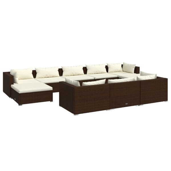 vidaXL 10-delige Loungeset met kussens poly rattan bruin