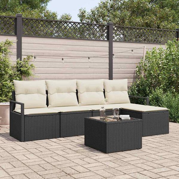 vidaXL Bankstel met kussen 6 pcs Zwart poly rattan